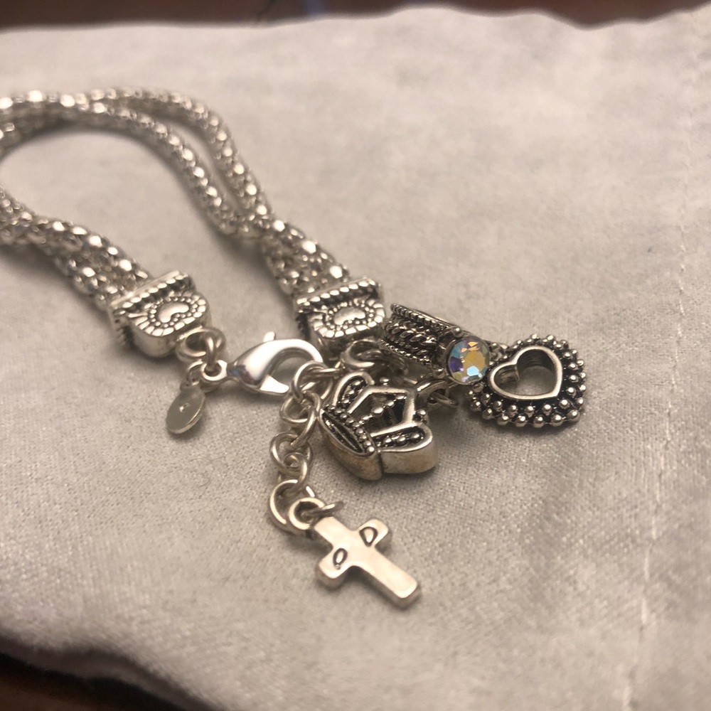 Silver double strand bracelet with charms